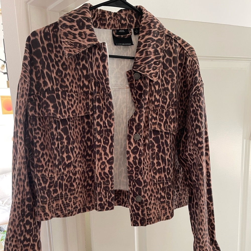 cm/eo collective cheetah print denim crop jacket - MD